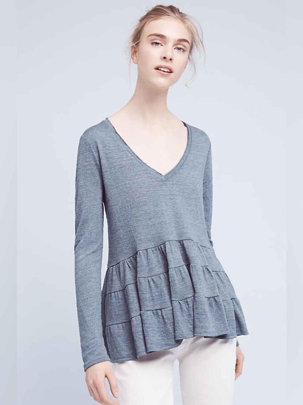 Anthropologie Thea ruffle peplum top by Deletta in Sky size XS